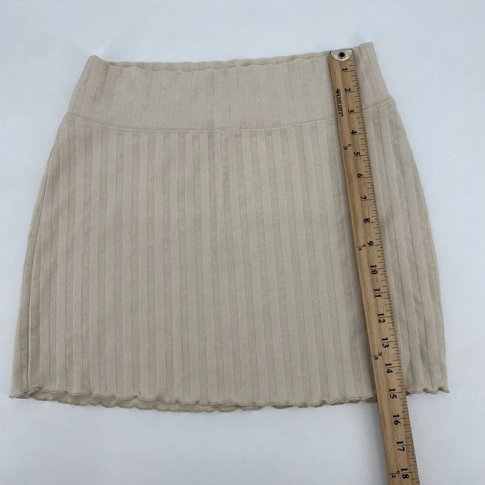 Aerie OG Groove Mini Skirt Size Medium Ribbed Stretch OFFLINE Beige